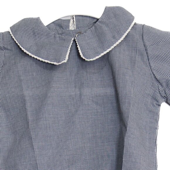 Vintage Navy Gingham Size 6M Toddler Blouse With Peter Pan Collar & Button Closu - Picture 2 of 8